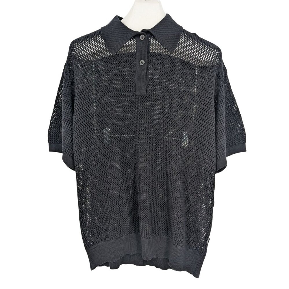 40s & Shorties Crochet Polo Shirt Streetwear Goth Y2K Minimalist Festival Size M